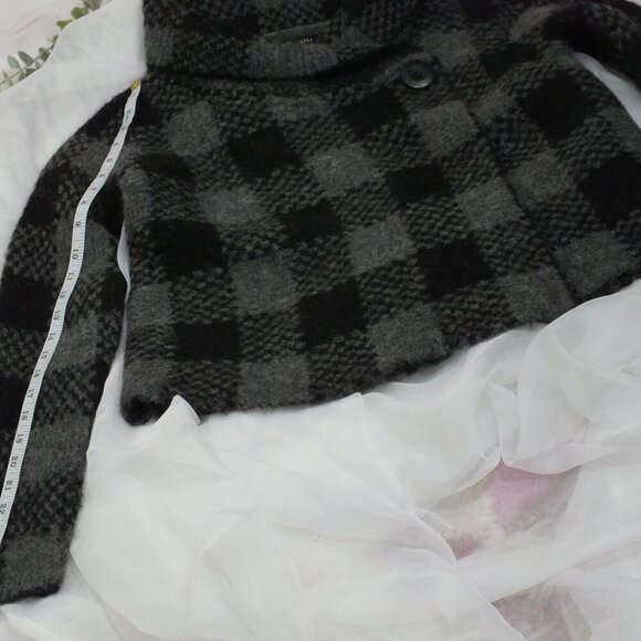 Vintage Carole Little Women's Black Gray Wool Jacket Plaid Wrap Double Button S - Picture 11 of 13